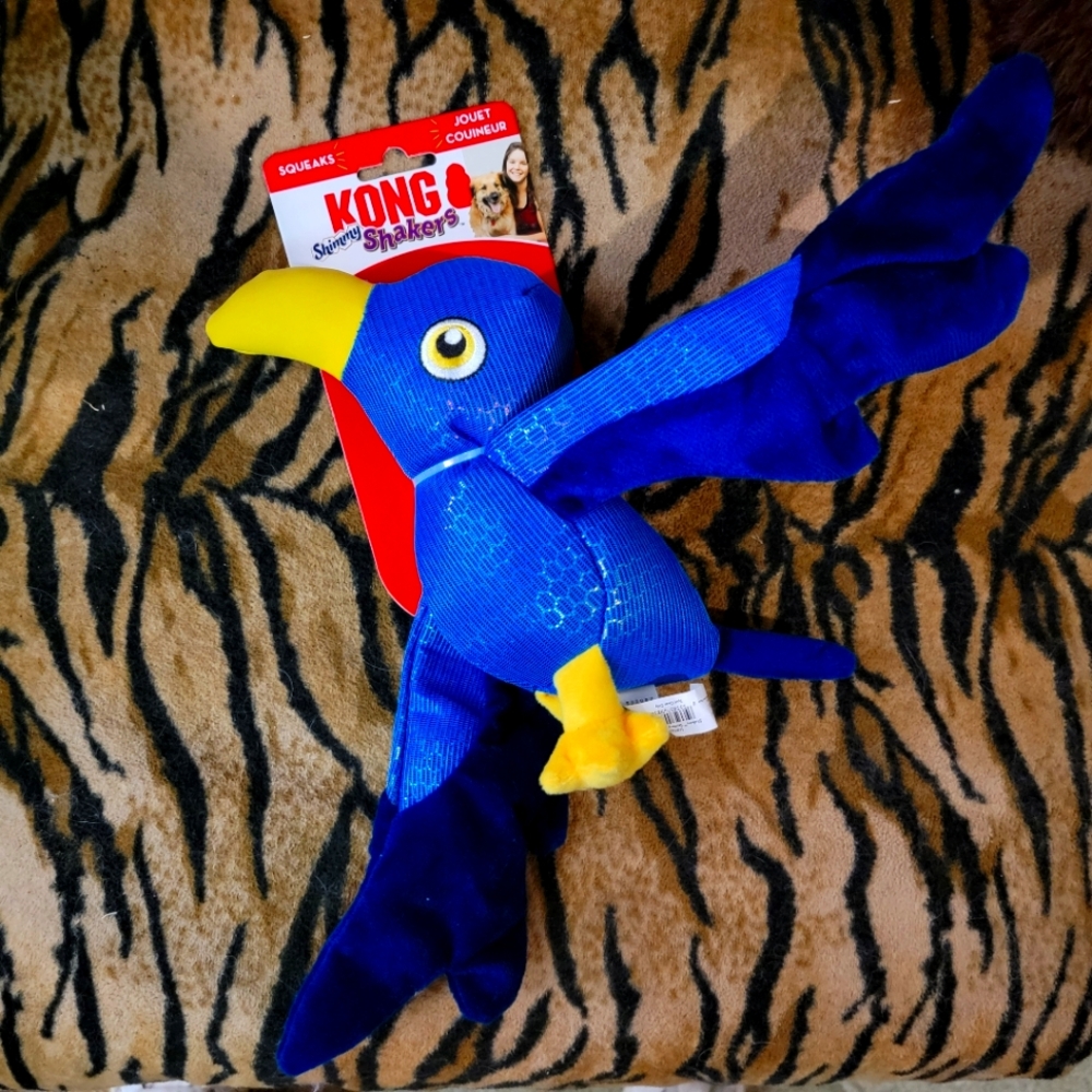 KONG Shimmy Shakers  Vibrant Blue Bird Toy with Yellow Beak